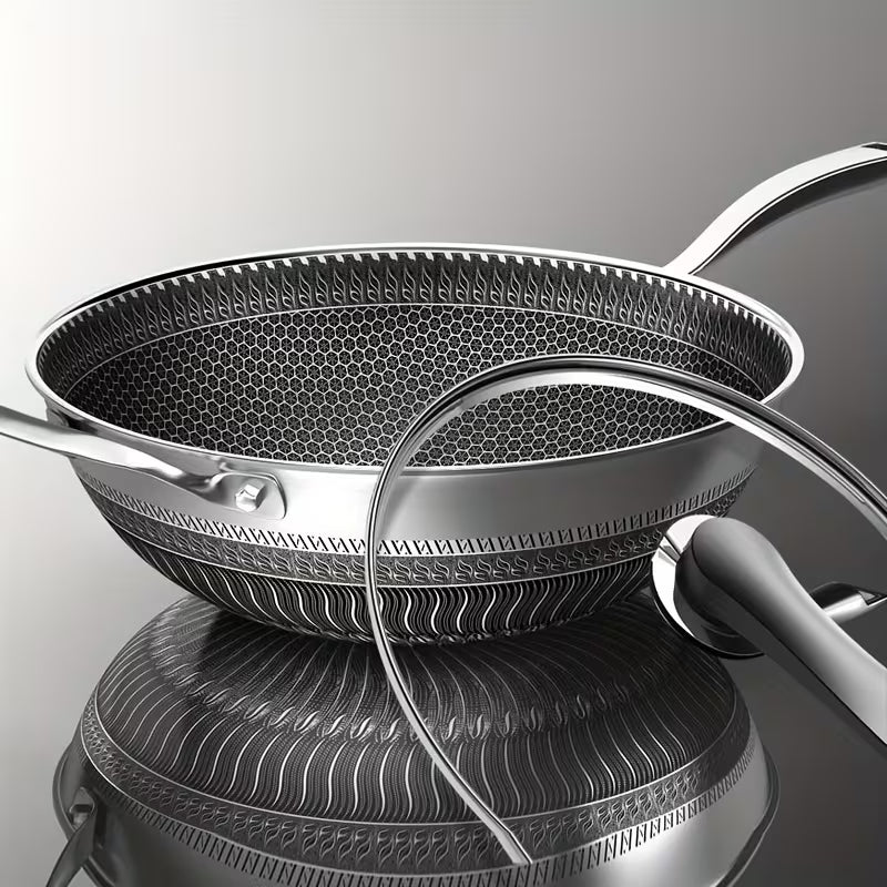 13.3-Inch Tri-Ply Stainless Steel Nonstick Wok with Lid & 2-Piece Cookware Set