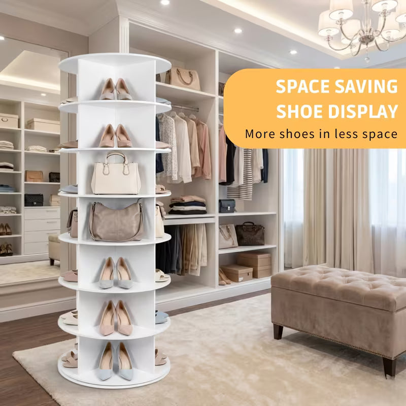 7-Tier 360° Rotating Shoe Rack Tower, Spinning Shoe Organizer and Storage Carousel for Entryway, Closet, Bedroom & Living Room