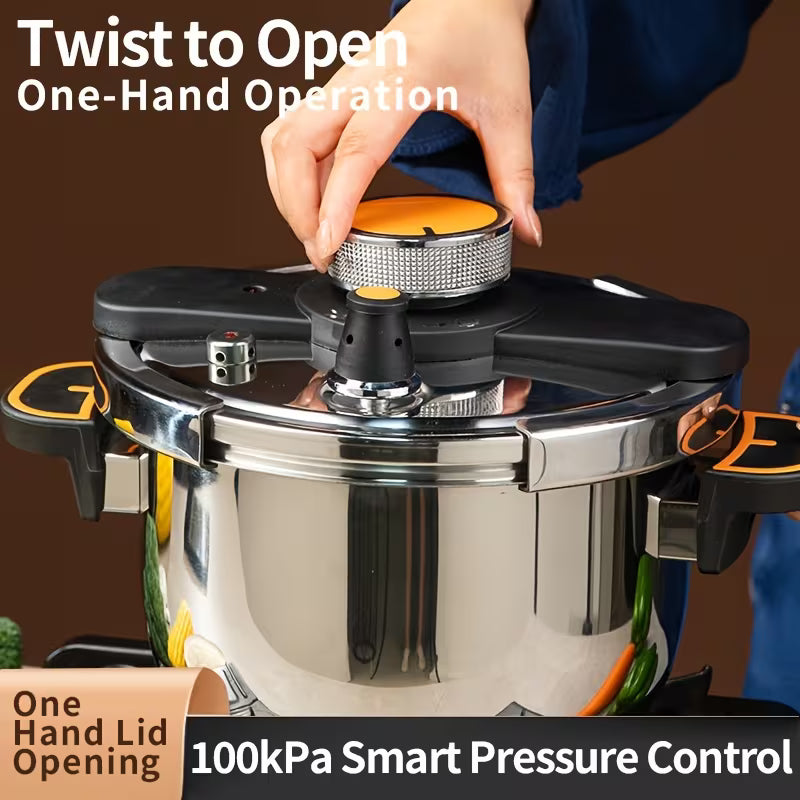 Stainless Steel Pressure Cooker & Stew Pot with Twist-Lock Lid, 5L/6L/8L, Induction & Gas Compatible