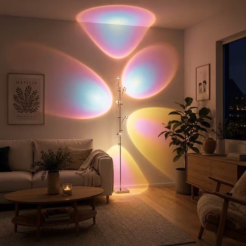 5-Head Sunset Projection Floor Lamp – Dimmable RGB LED Ambient Lighting