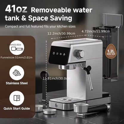 20-Bar 1350W Espresso Machine with Milk Frother