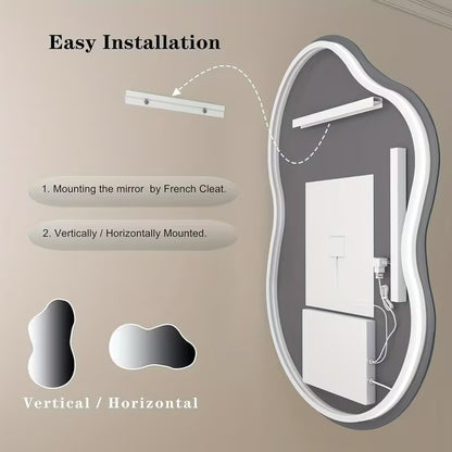 Irregular LED Bathroom Mirror with Lights – 40 x 24 Inch Asymmetrical Cloud Vanity Mirror
