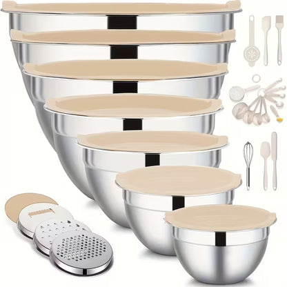 7–26 Piece 316 Stainless Steel Mixing Bowl Set with Airtight Lids