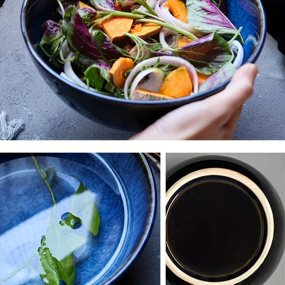 2-Piece Extra Large Ceramic Bowls – 2400ml Deep Blue Serving & Ramen Bowls