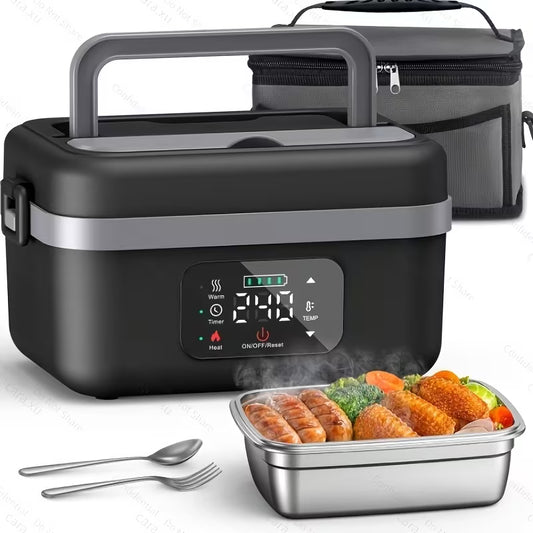 Portable Heated Lunch Box – 8000mAh Rechargeable Battery, 33.81 oz Stainless Steel Food Warmer