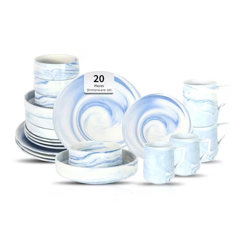 16-Piece / 20-Piece Marbled Dinnerware Set for 4