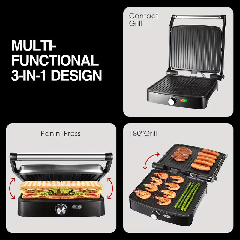 1200W Panini Press & Indoor Grill – 4-Slice Non-Stick Sandwich Maker