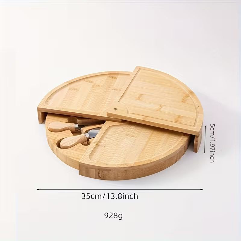 Bamboo Cheese Board & Serving Tray Set with Cheese Knives