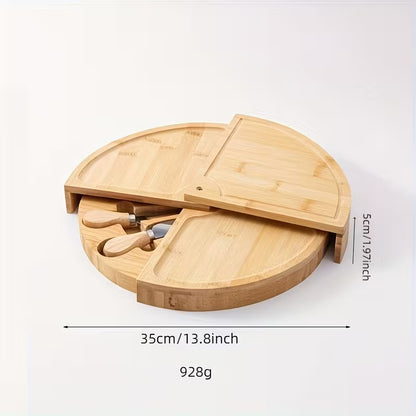 Bamboo Cheese Board & Serving Tray Set with Cheese Knives