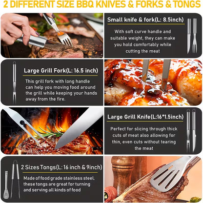 34-Piece Stainless Steel Griddle Tool Set with Spatulas, Scrapers & Storage Bag for BBQ and Teppanyaki
