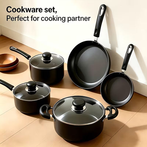 8-Piece Black Nonstick Cookware Set with Glass Lids