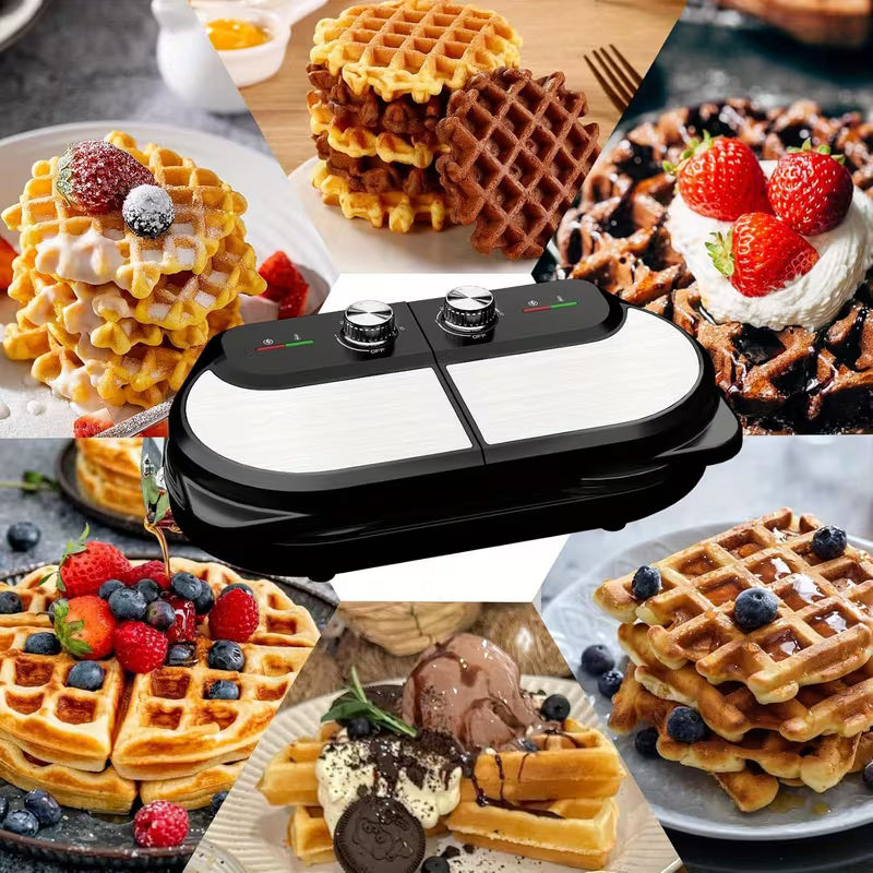 6-Inch Double Belgian Waffle Maker – 1400W Commercial-Style Waffle Machine