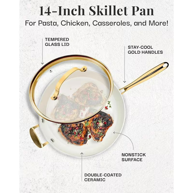 14-Inch Extra-Large Ceramic Nonstick Frying Pan with Lid
