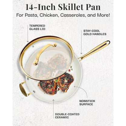 14-Inch Extra-Large Ceramic Nonstick Frying Pan with Lid