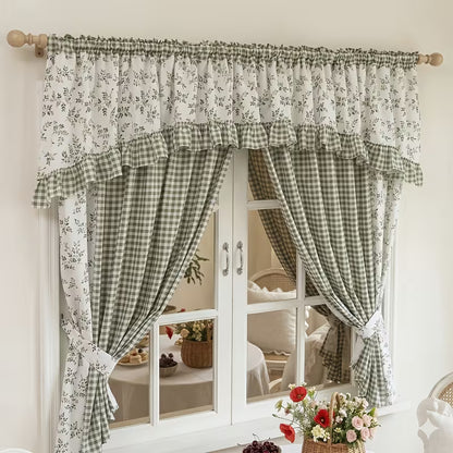 Double-Layer Blackout Curtain Set with Valance, No-Drill Rod Installation, Full-Blackout Fabric for Bedroom & Living Room