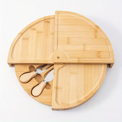 Bamboo Cheese Board & Serving Tray Set with Cheese Knives
