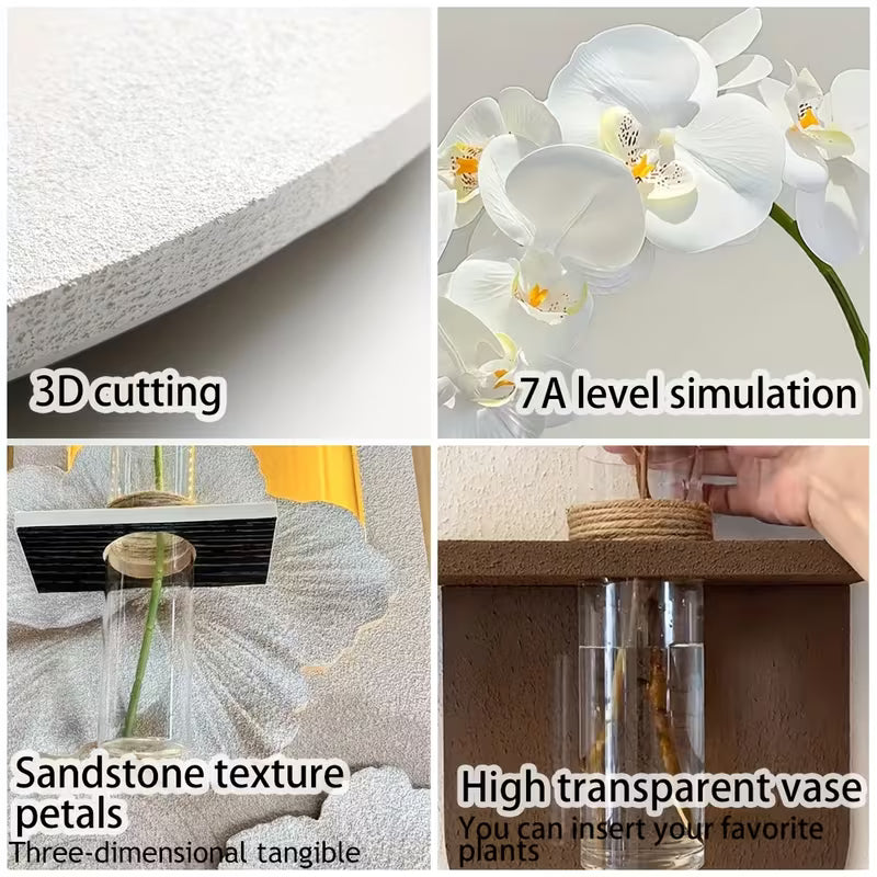 3D Flower Wall Decor with Lights – Handmade Sandstone Floral Wall Art