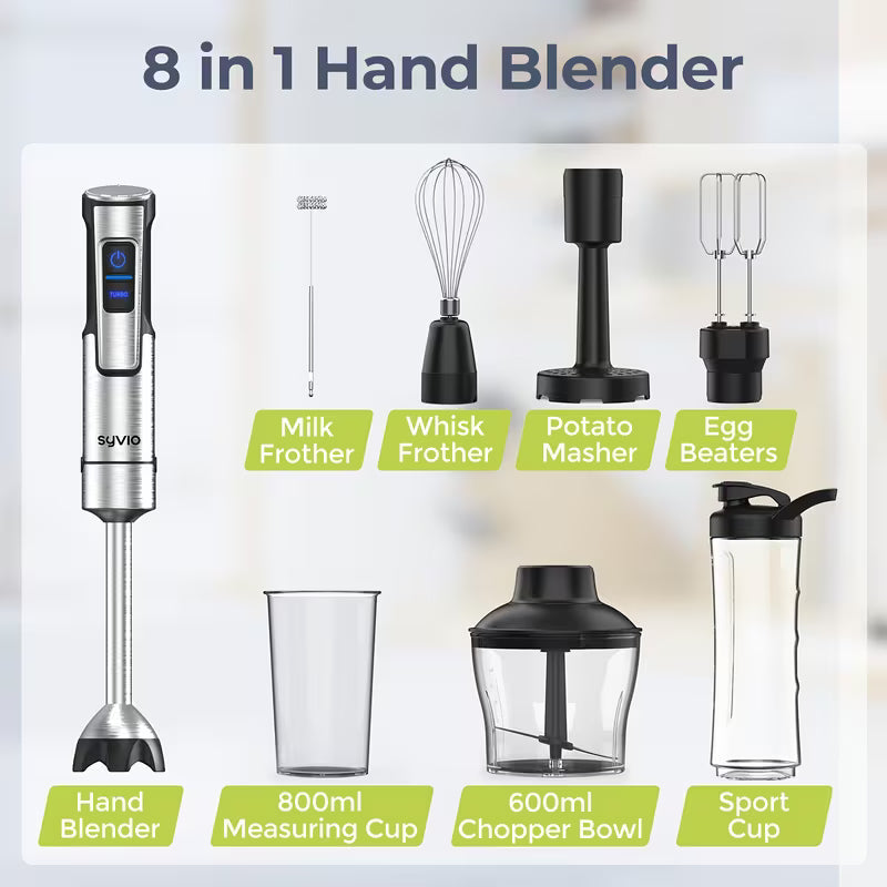 8-in-1 1000W Hand Blender with 15-Speed Control