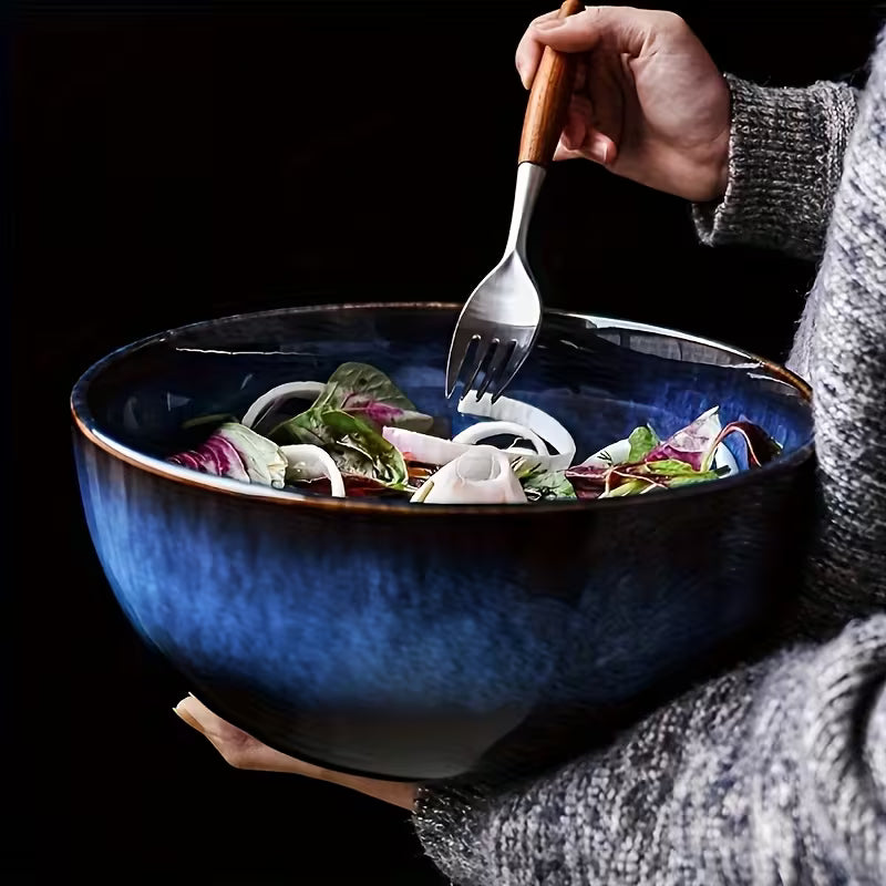 2-Piece Extra Large Ceramic Bowls – 2400ml Deep Blue Serving & Ramen Bowls