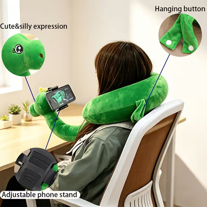 2-in-1 Cute Animal Neck Pillow & Phone Holder – U-Shaped Plush Travel Pillow & Hands-Free Phone Stand