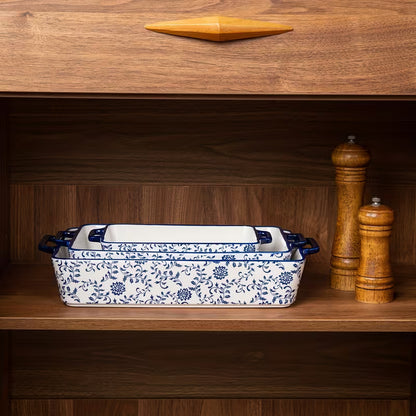 3-Piece Blue & White Ceramic Casserole Baking Dish Set Bake, Cook, Serve & Enjoy Every Meal in Style