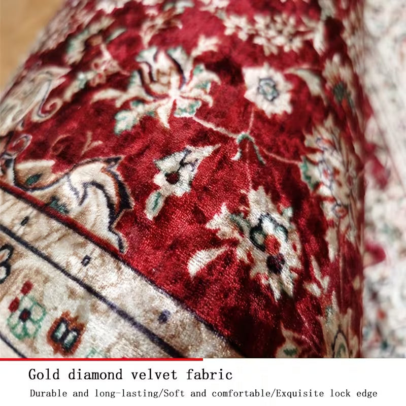 Luxury Burgundy & Gold Runner Rug, Long Rectangular Medallion Pattern Floor Mat with Non-Slip Backing, Machine Washable