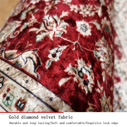Luxury Burgundy & Gold Runner Rug, Long Rectangular Medallion Pattern Floor Mat with Non-Slip Backing, Machine Washable