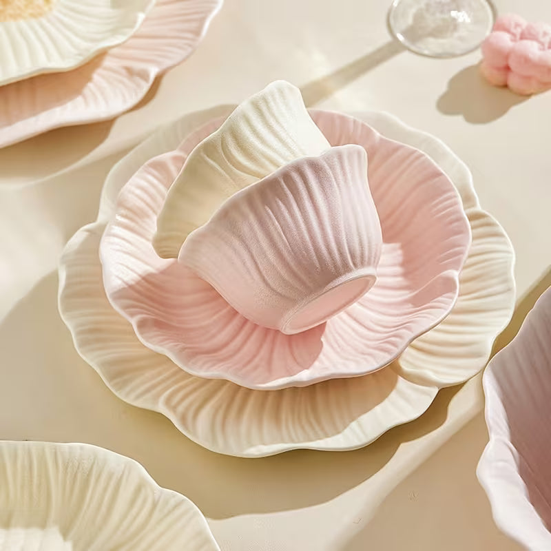 12-Piece Matte Flower-Shaped Ceramic Tableware Set