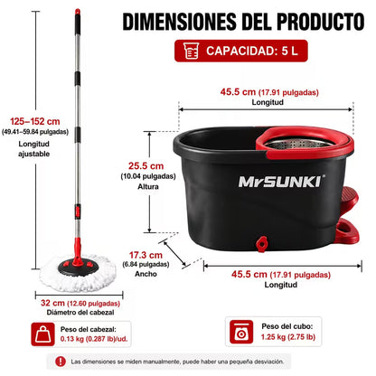 360° Spin Mop & Bucket Cleaning Set – 59-Inch Adjustable Handle with Microfiber Heads & Disposable Pads