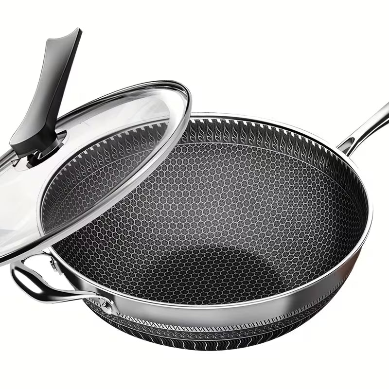 13.3-Inch Tri-Ply Stainless Steel Nonstick Wok with Lid & 2-Piece Cookware Set