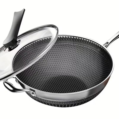 13.3-Inch Tri-Ply Stainless Steel Nonstick Wok with Lid & 2-Piece Cookware Set