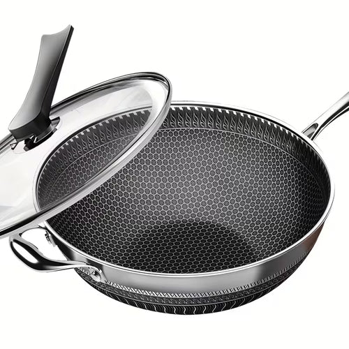 13.3-Inch Tri-Ply Stainless Steel Nonstick Wok with Lid & 2-Piece Cookware Set