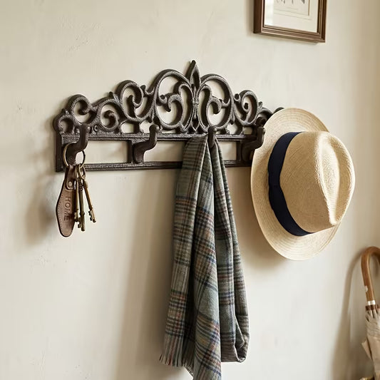 Vintage Ornamental 5-Hook Wall Mounted Coat Rack, Decorative Entryway Key & Bag Organizer