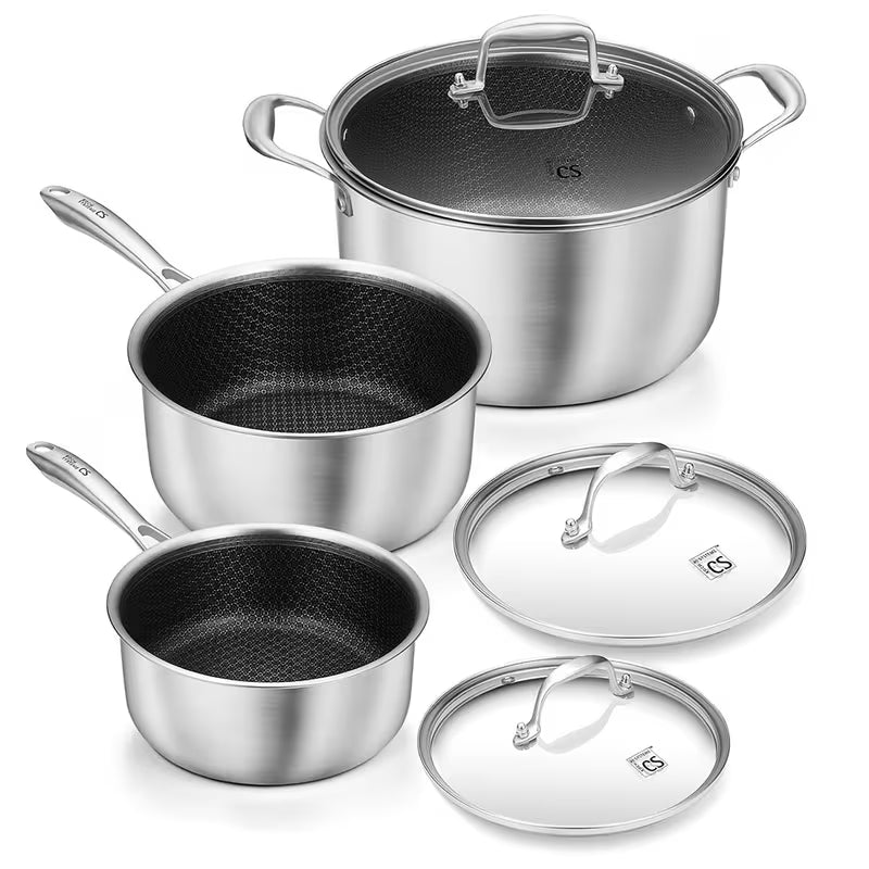 6-Piece Stainless Steel Nonstick Cookware Set with Honeycomb Interior