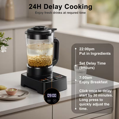 10-in-1 55 oz Heating Blender & Soy Milk Maker – Multifunctional Glass Blender for Hot & Cold Drinks