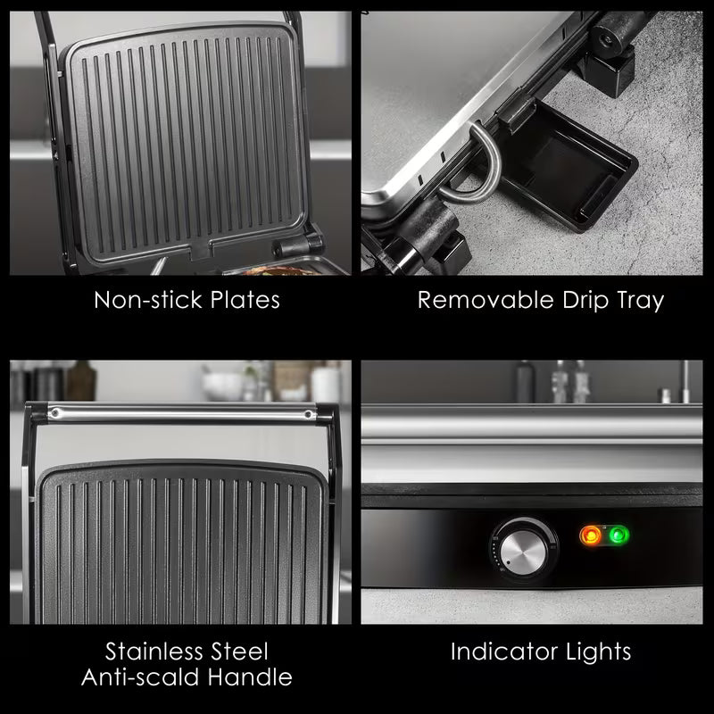 1200W Panini Press & Indoor Grill – 4-Slice Non-Stick Sandwich Maker