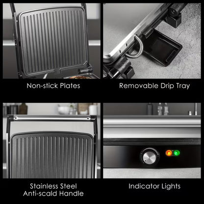1200W Panini Press & Indoor Grill – 4-Slice Non-Stick Sandwich Maker