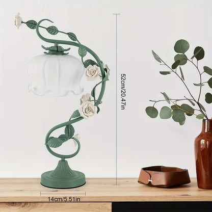 Green Flower Glass Table Lamp – Decorative Bedside Lamp for Bedroom & Home