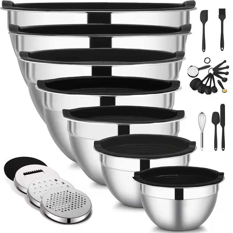 7–26 Piece 316 Stainless Steel Mixing Bowl Set with Airtight Lids