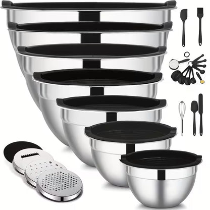 7–26 Piece 316 Stainless Steel Mixing Bowl Set with Airtight Lids