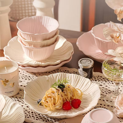 12-Piece Matte Flower-Shaped Ceramic Tableware Set