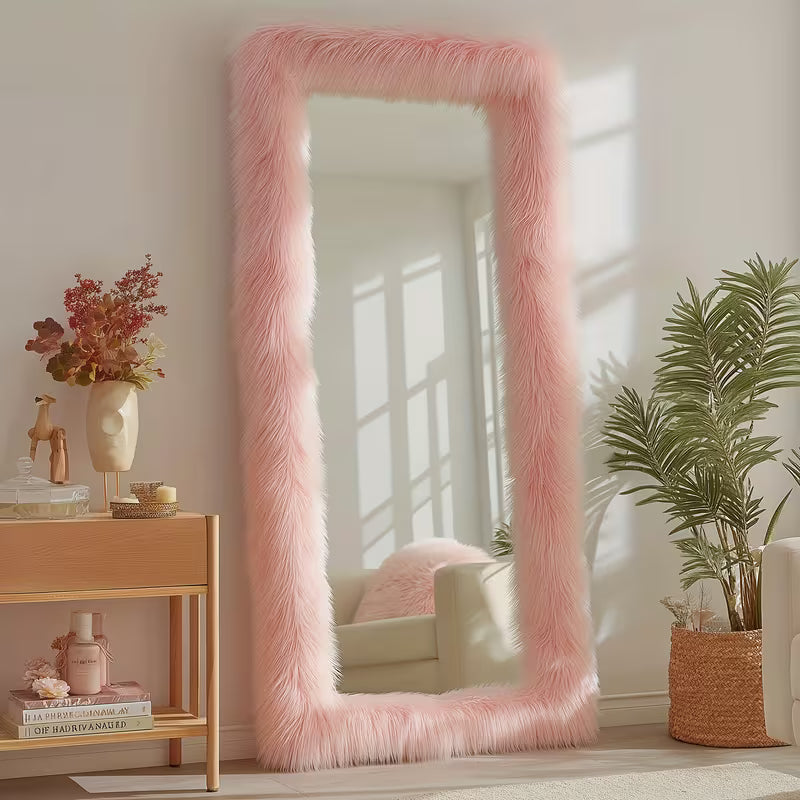 24" x 63" Full-Length Mirror with Chic Faux Fur Frame