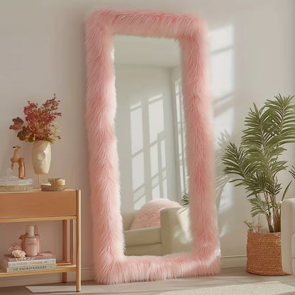 24" x 63" Full-Length Mirror with Chic Faux Fur Frame