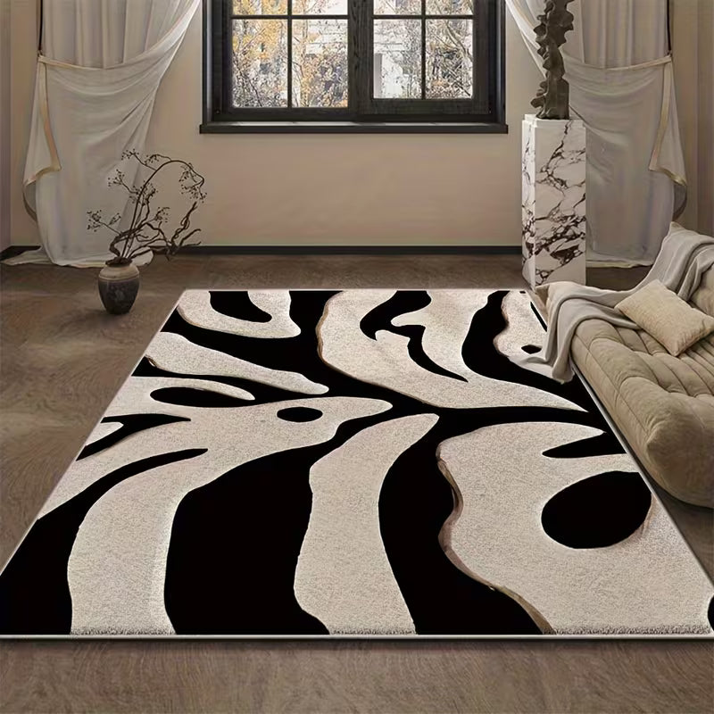 Black & White Geometric Area Rug – Modern Machine-Washable Soft Floor Mat
