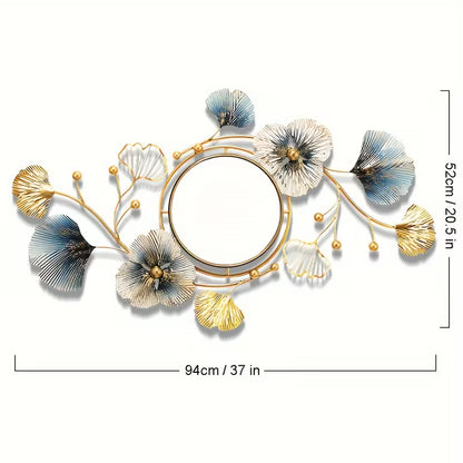 37-Inch Large Golden Ginkgo Leaf Wall Mirror