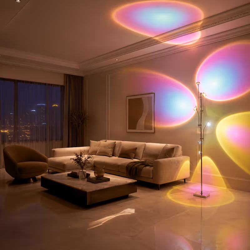 5-Head Sunset Projection Floor Lamp – Dimmable RGB LED Ambient Lighting