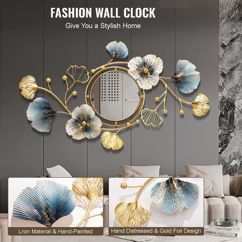 37-Inch Large Golden Ginkgo Leaf Wall Mirror