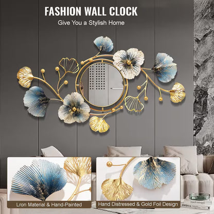 37-Inch Large Golden Ginkgo Leaf Wall Mirror