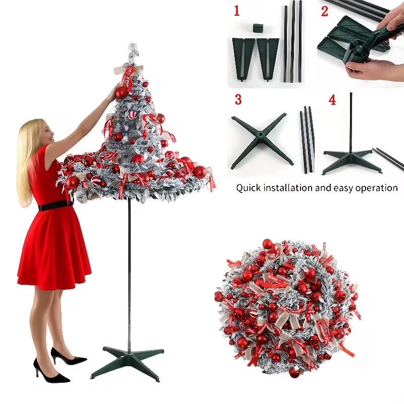 6FT Telescopic Christmas Tree with Red Bows & LED Lights