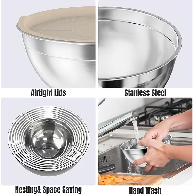 7–26 Piece 316 Stainless Steel Mixing Bowl Set with Airtight Lids